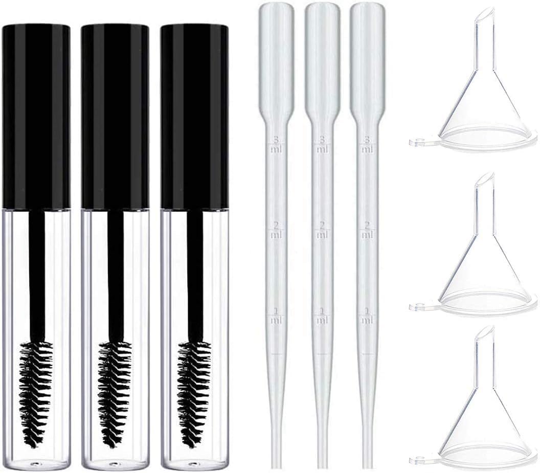 Azonee 10ml Empty Mascara Tube Bottle With Eyelash Wand, Cream Container, 3 Funnels, 3 Transfer Pipettes for Castor Oil/Growth Oil, 3Pcs