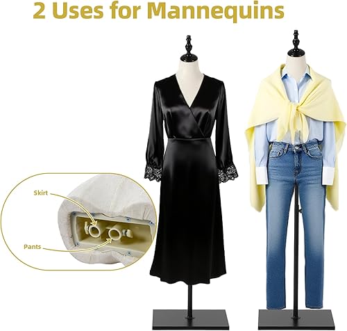 Miniatura 6 de Maniquí femenino, para colgar pantalones y faldas, maniquí de vestido con soporte, torso ajustable en altura para exhibición de ropa y joyería, para