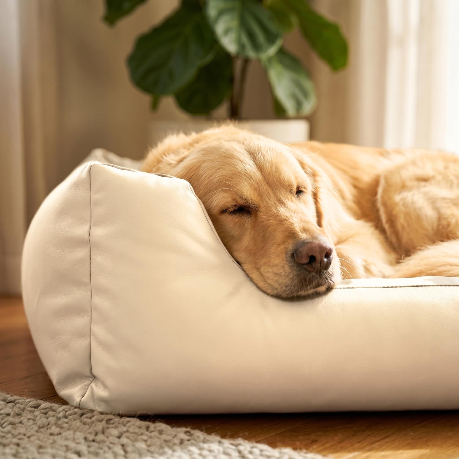 4L Textil Mario Cama Perro Ortopédica Polipiel Memory Foam Viscoelástica Impermeable Resistente Fácil de Limpiar Perros Grandes Premium 120x90 Beige