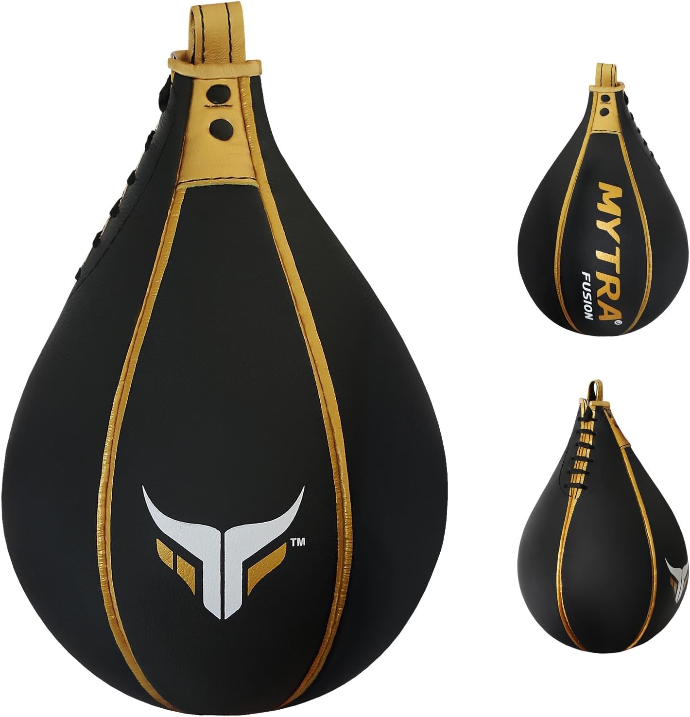 Mytra Fusion Speed Ball Boxing Speed Bag Leather MMA Muay Thai Punching Training Boxing Ball & Striking Bag for Fitness Fighting and Material Arts (Black/Gold)