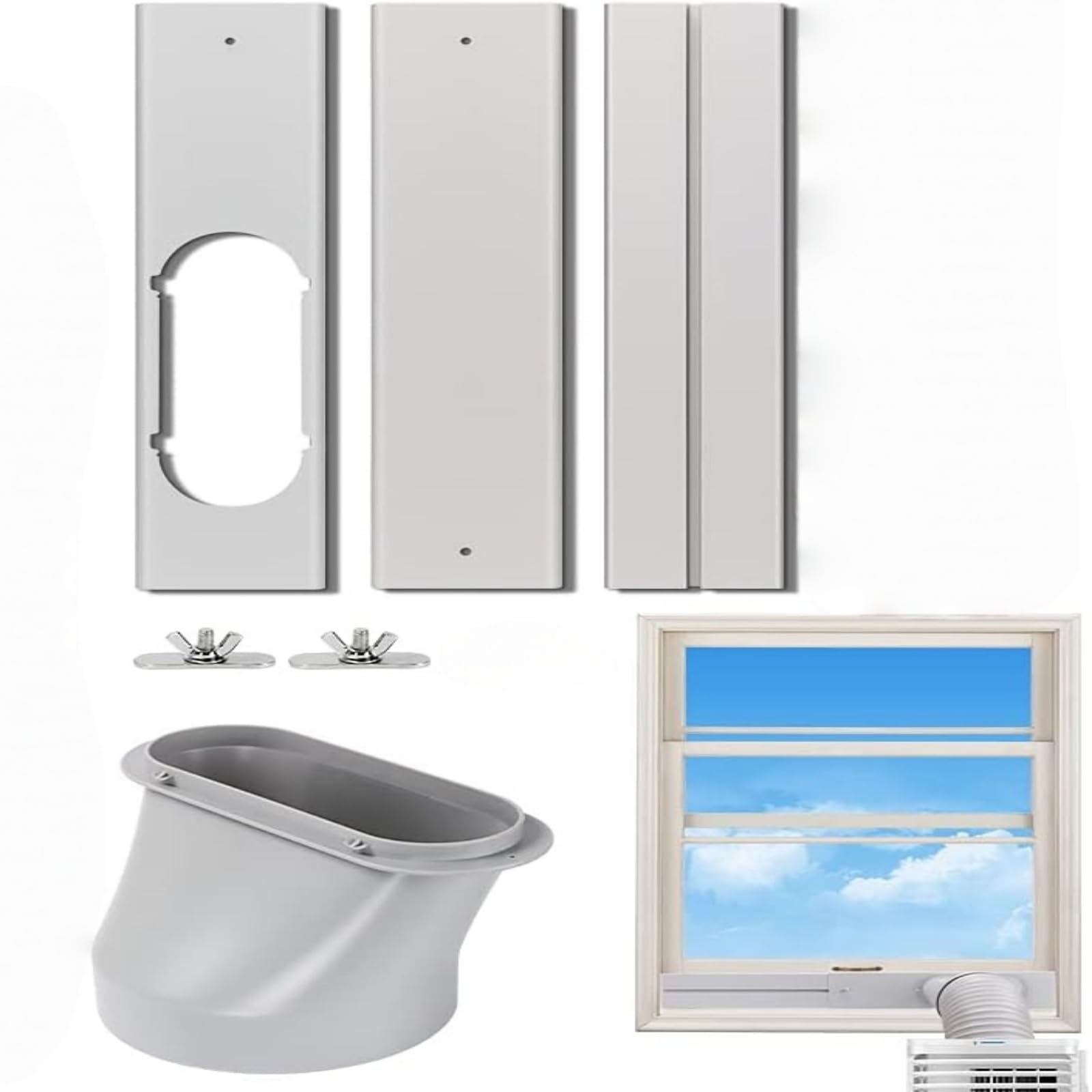 Klimaanlage Fensterabdichtung Set für Mobile Klimaanlage, Verstellbare Fensterblende aus mit 15 cm Schlauchadapter, Abluftschlauch Fensterdurchführung für Rolladen und Schiebefenster. (Weiß 2)