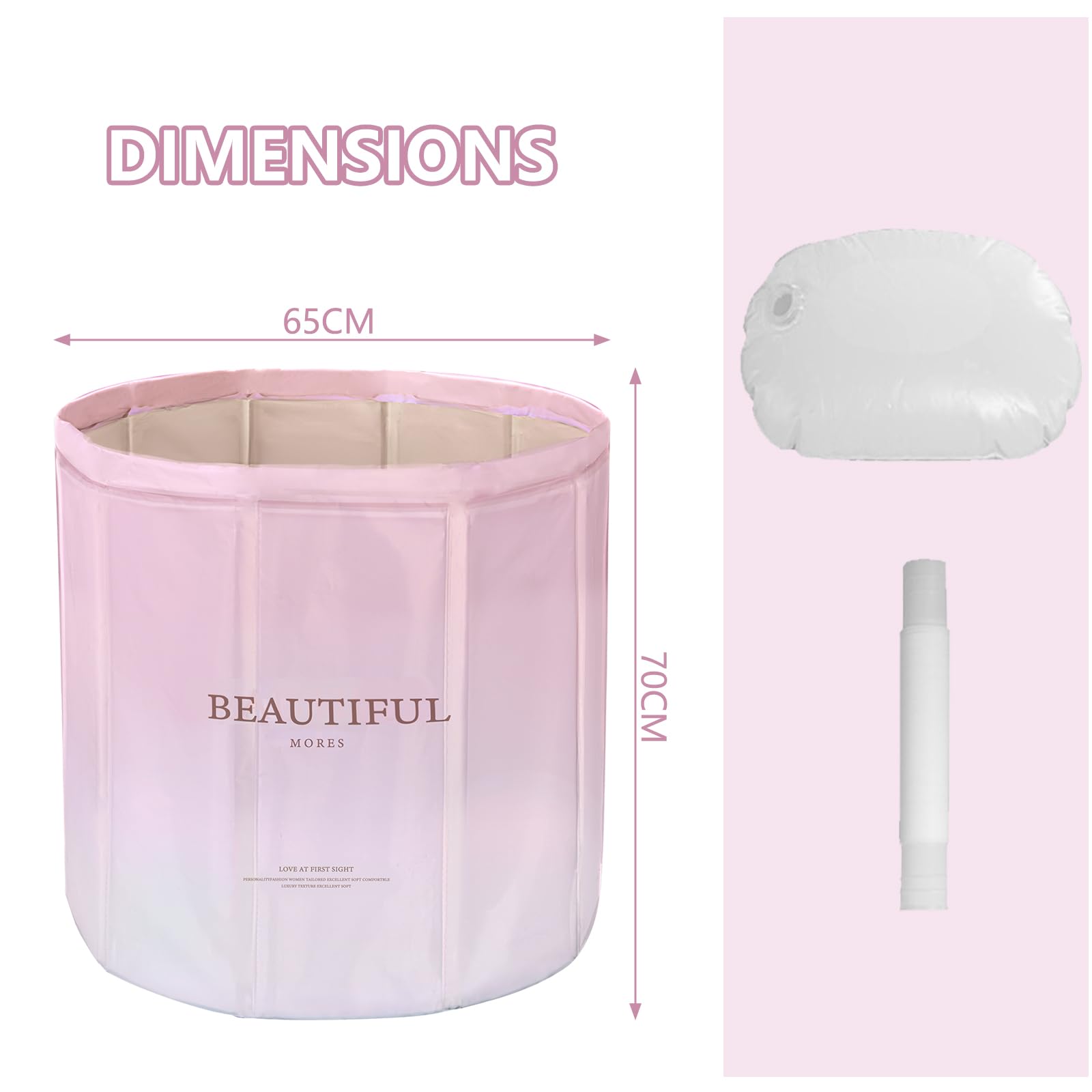 Baignoire Pliable pour Adulte Portable 65x65x70 cm pour Sauna, Douche et Bain Glacé, Pas besoin d'installation (Rose)