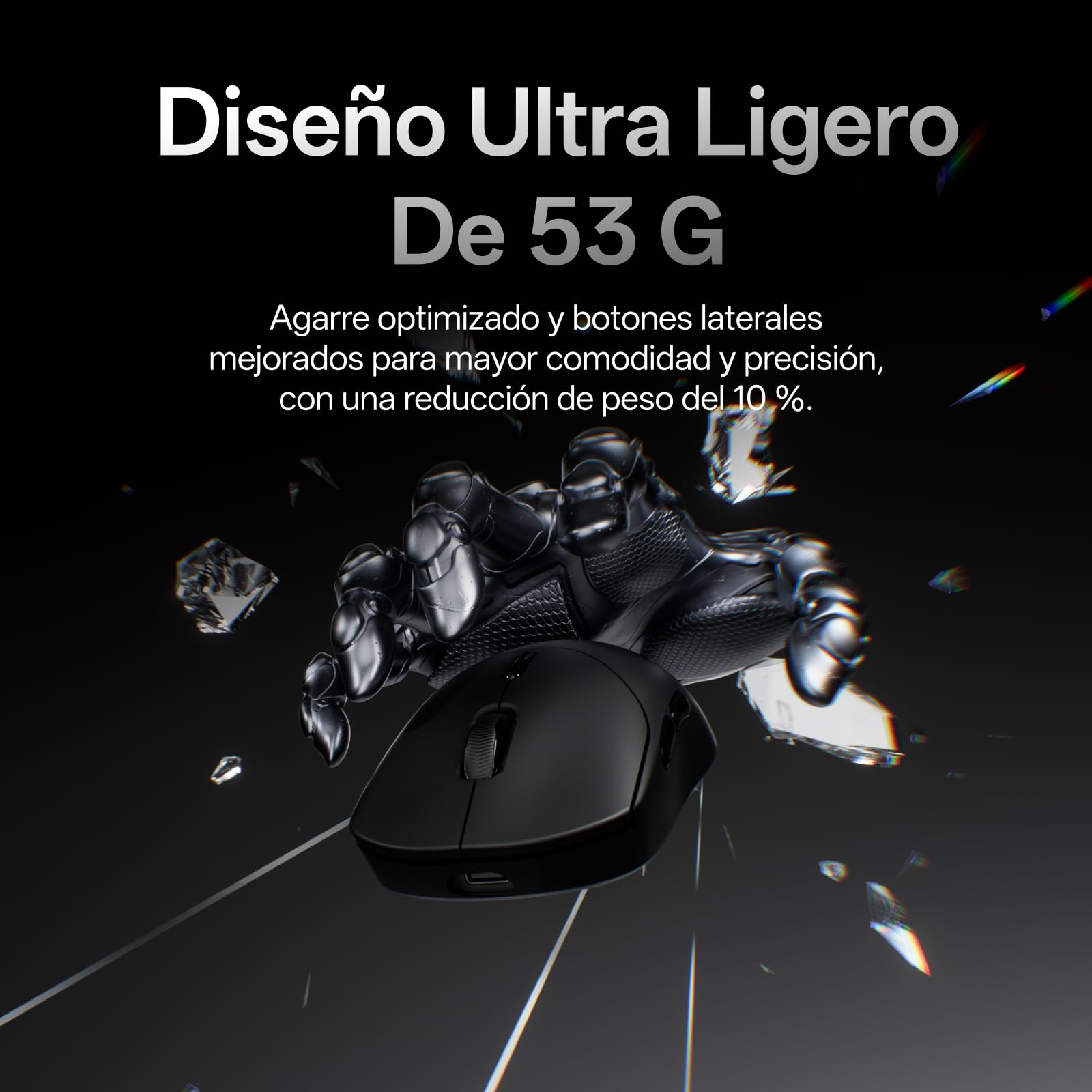 Rapoo VT2 Ratón Gaming Inalámbrico, Sensor Paw 3398, 26000DPI, Verdadero Sondeo de 8000 Hz, Ultraligero 53g, hasta 750 Horas de Batería, Interruptor Mecánico 100M, 10 Botones Programables, Negro