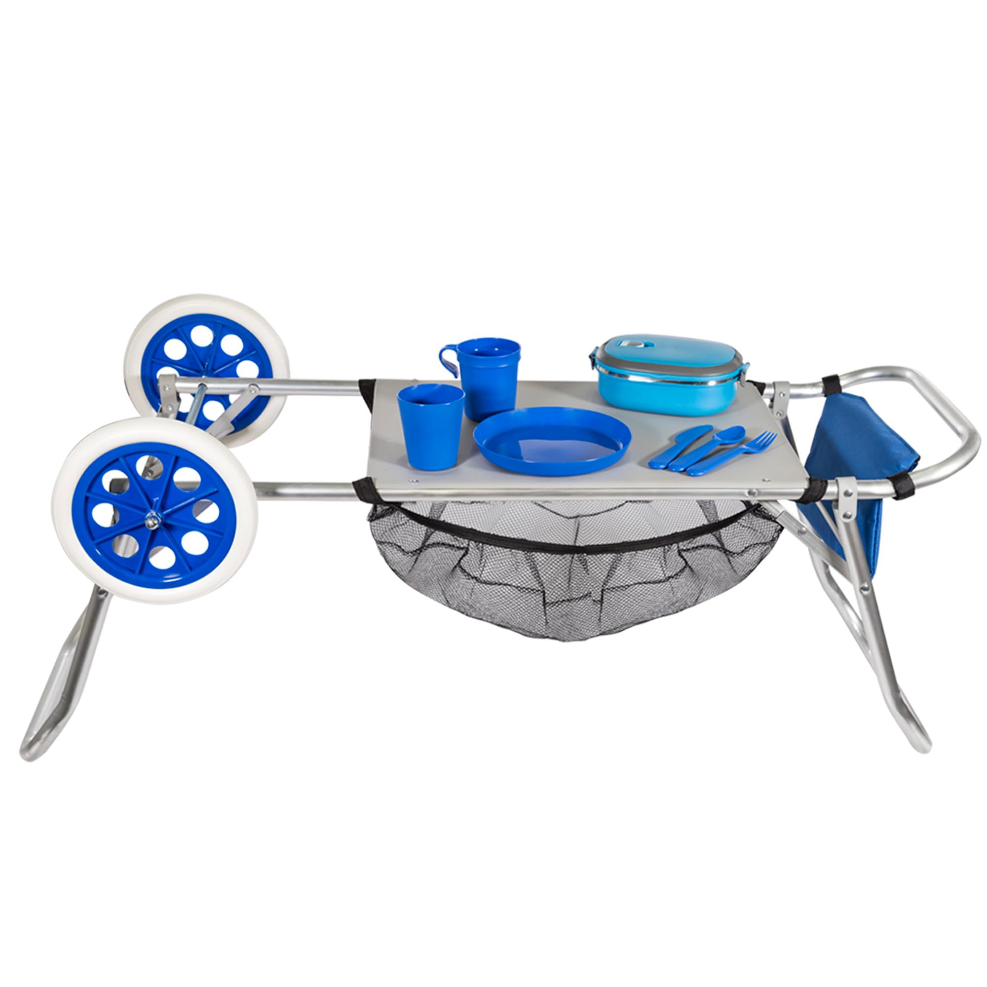 Aktive 53928 - Carrello da spiaggia pieghevole trasformabile in tavolo 2 in 1, Misure 47x52x100 cm, Peso massimo 20 kg, Custodia multiuso per spiaggia, campeggio, eventi