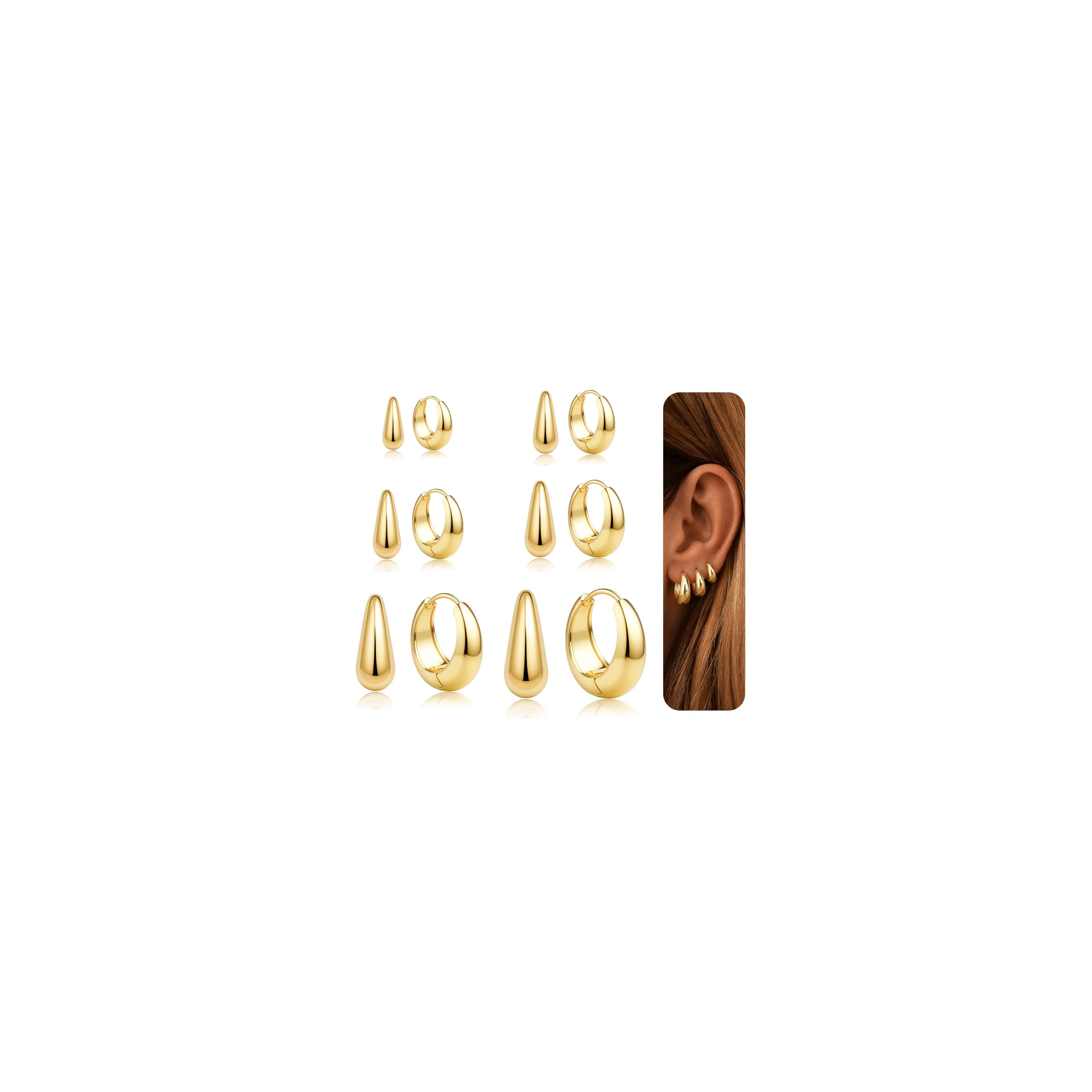ORAZIO 6 Paia Orecchini Cerchio Donna Argento Oro Placcato 14K Anallergici Orecchini A Cerchio Donna Argento Piercing Orecchio Fori Multipli 7/8/9/10/12/14MM