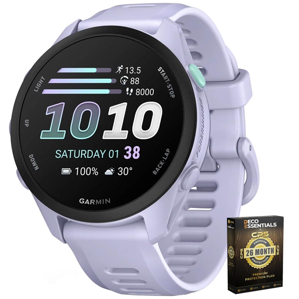 Garmin Forerunner 70, 1.2" AMOLED GPS Running Watch, Training Readiness, 13-Day Battery, Cool Lavender, 010-04307-03 w/Deco Essentials 26-Month CPS Enhanced Protection Pack