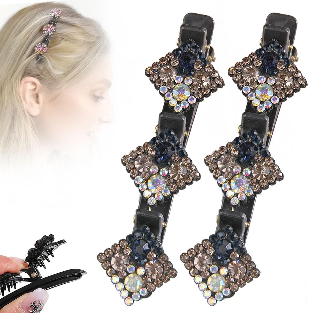 Sparkling Crystal Stone Braided Hair Clips,2026 Women's Hair Clip,Short Hair Clips Duckbill,Braided Hairs Clip for Ladies and Girls Crystal Stone