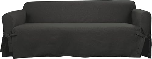 SureFit Funda de una pieza de tejido de canasta de granja con lazos y elástico para asiento ceñido, funda para sofá