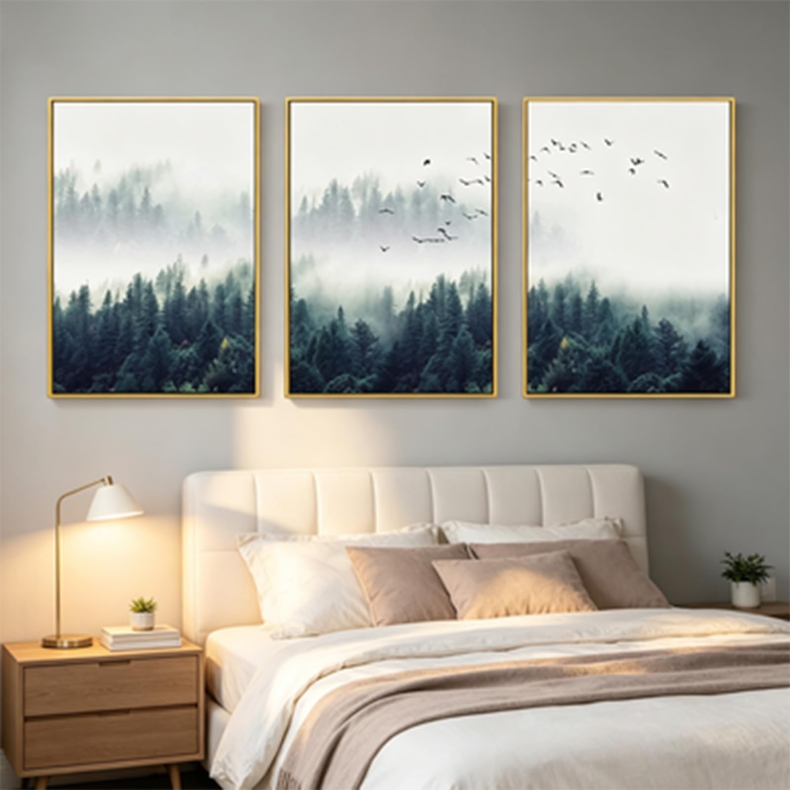 ZBELLO 3-piece set - Forest Mist Scene Art Printed Poster, Natural Scenery Painting, Home Wall Decoration Painting, Frameless (21 * 30,forest)