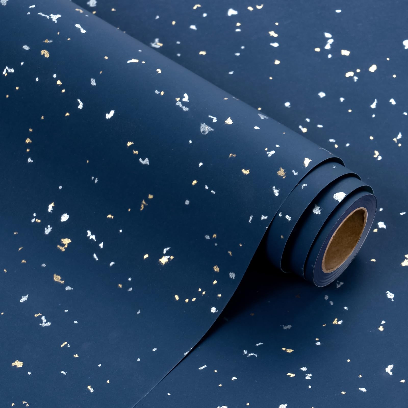 WRAPAHOLIC Navy Blue Wrapping Paper Roll - Mini Roll - 17 Inch x 16.5 Feet - Navy Blue Gold Design with Silky Touch Perfect for Birthday, Wedding, Baby Shower, Holiday