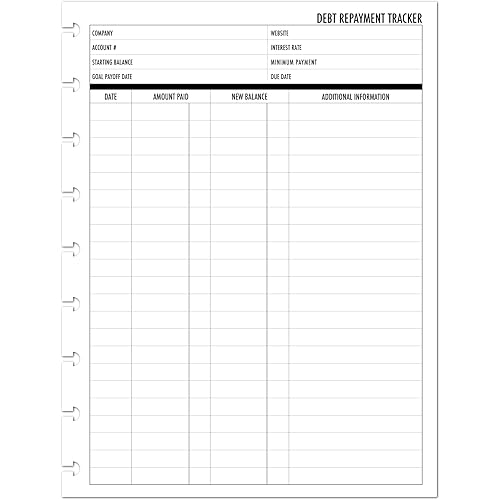 Classic Size Debt Repayment Tracker Insert for Disc-Bound Systems, 9 Discs, 7" x 9.25", Track Payments, Balances, and Payoff Goals by Account