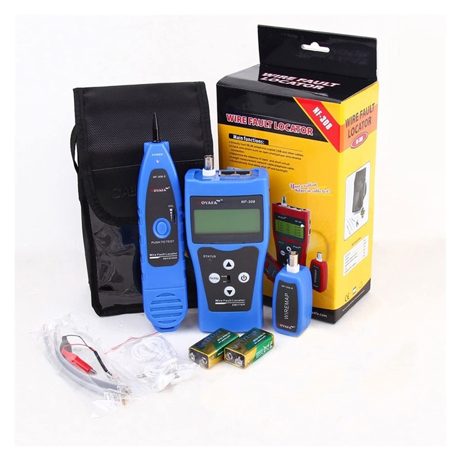 Detector de pared, Probador de cable de monitoreo de red NF-308 Localizador de fallas de alambre LAN Red coacial LAN 5E, 6E Probador de longitud del cable(F-308R)