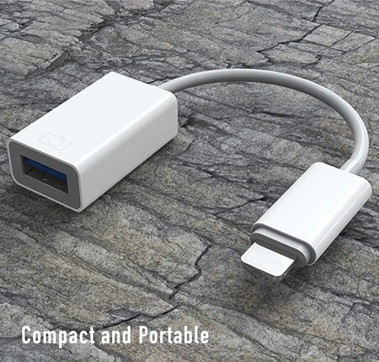 Lightning to USB 3.0 Female Camera Adapter OTG iOS iPhone or iPad Data Sync Cable supports USB flash drives, card reader, keyboard, no APP needed