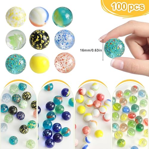JSMTKJ 100 Pièces Billes en Verre Enfant Galots Billes Colorées 16mm – vue 2