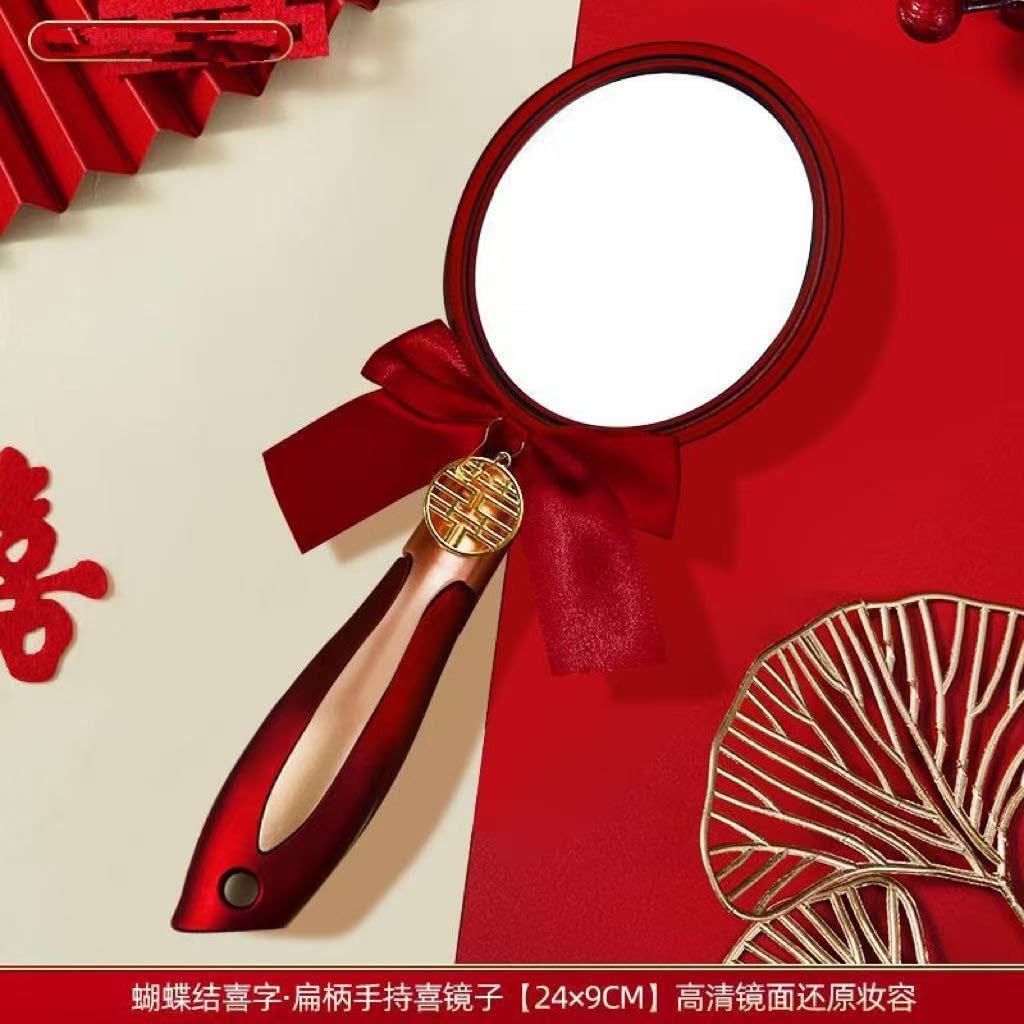 Red Wedding Hair Brush Set Bow Decor Bridal Comb Hand Mirror Gift Kit image 2
