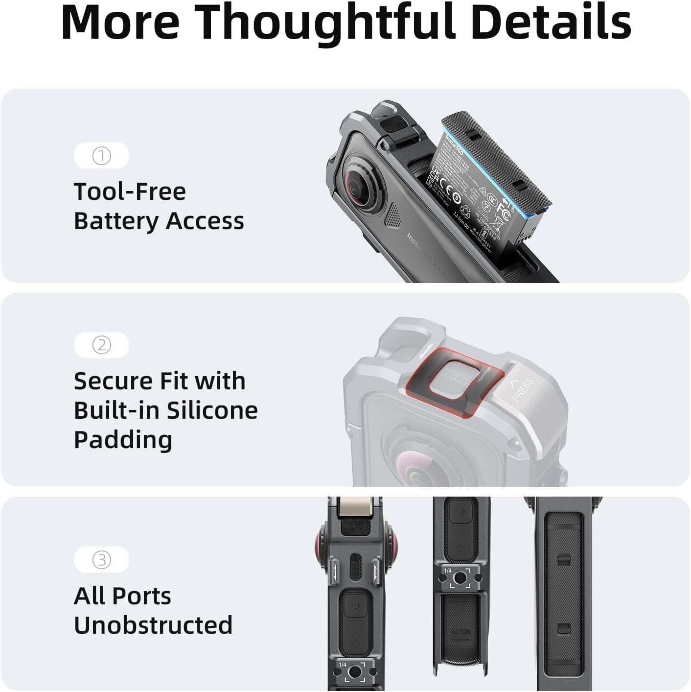 Cage for Insta360 X4 Air Accessories, Aluminum Alloy Protective Case for Insta 360 X4 Air with Quick Release, Built-in Mic Wind Muff, Dual Cold Shoe & 1/4" Screw Hole, with Silicone Lens Guard Cap