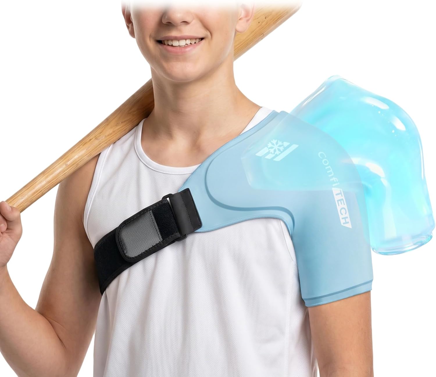 ComfiTECH Youth Shoulder Ice Pack for Pitchers & Young Athletes, Junior Teens Gel Cold Compression Rotator Cuff Wrap for Bursitis, Tendonitis, Sports Recovery & Muscle Comfort for Basketball, M