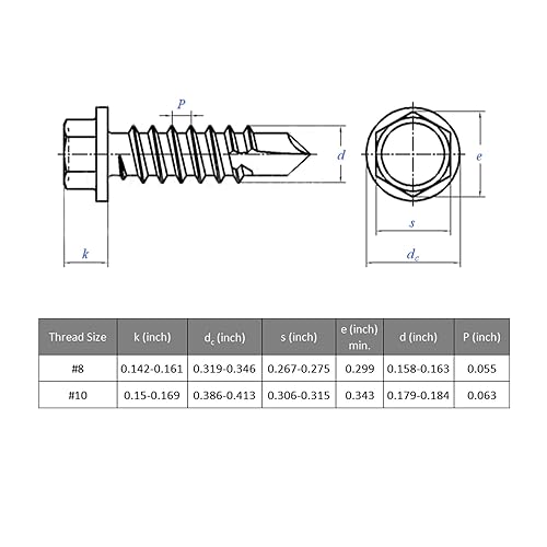 Miniatura 5 de VGBUY 100 tornillos autoperforantes para metal, tornillos autorroscantes de chapa metálica de acero inoxidable 410 #10 x 1 14 pulgadas, tornillos