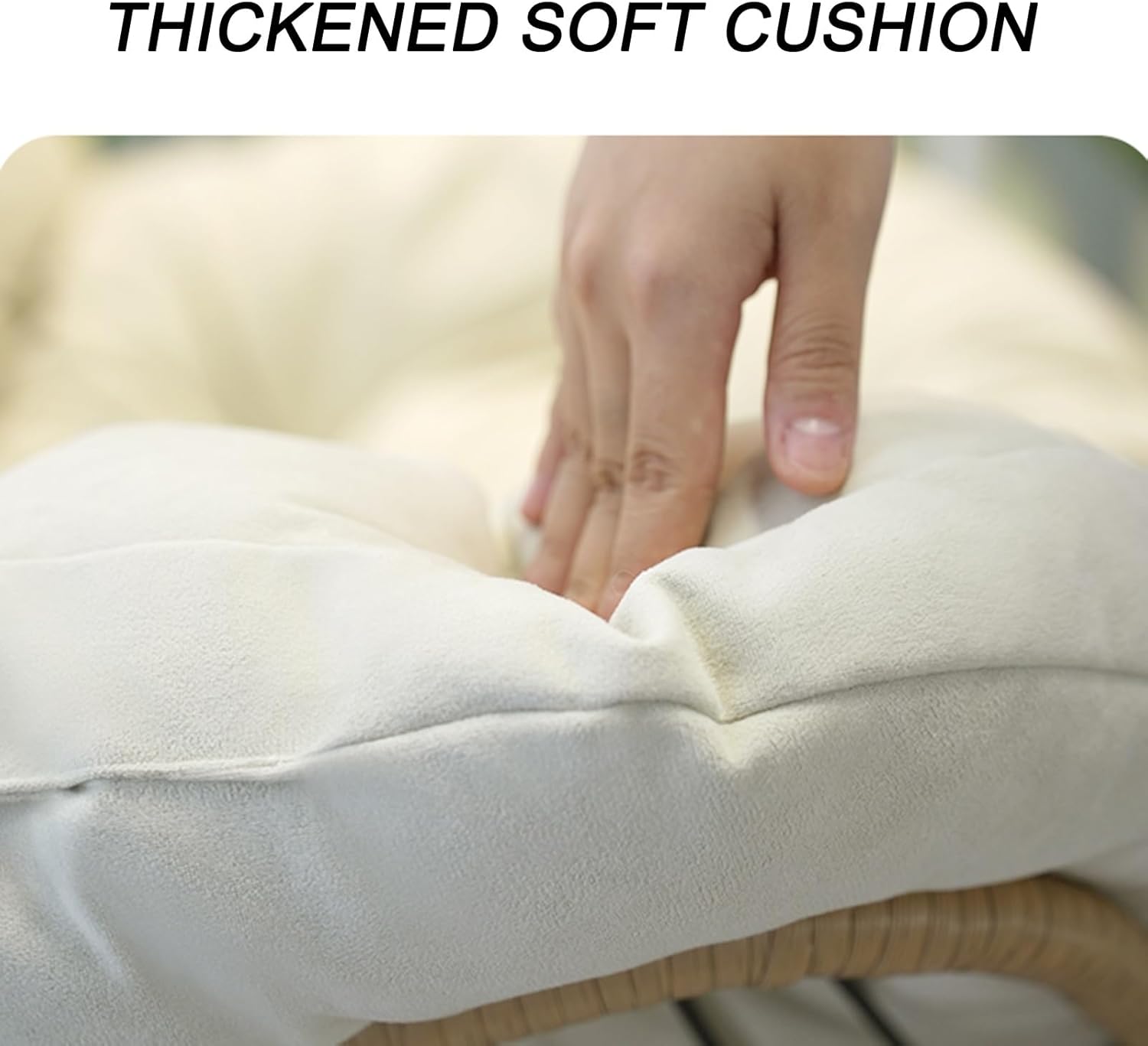 Rattan Rocker Padded Cushion Recliner Outdoor, Comfy Patio Chair, Oversize Indoor Reading Chair, Rattan Rocking Chair for Balcony Front Porch Garden Patio Backyard(Beige,92 * 76 * 65.5cm)