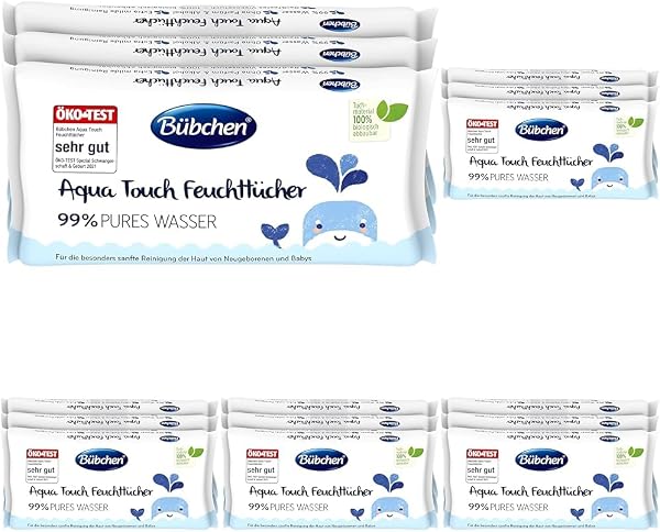 Bübchen Aqua Touch Feuchttücher, 144 Stück (3 x 48) – sensitive Pflegetücher mit 99% purem Wasser, feuchte Tücher für Neugeborene und Babys - 4
