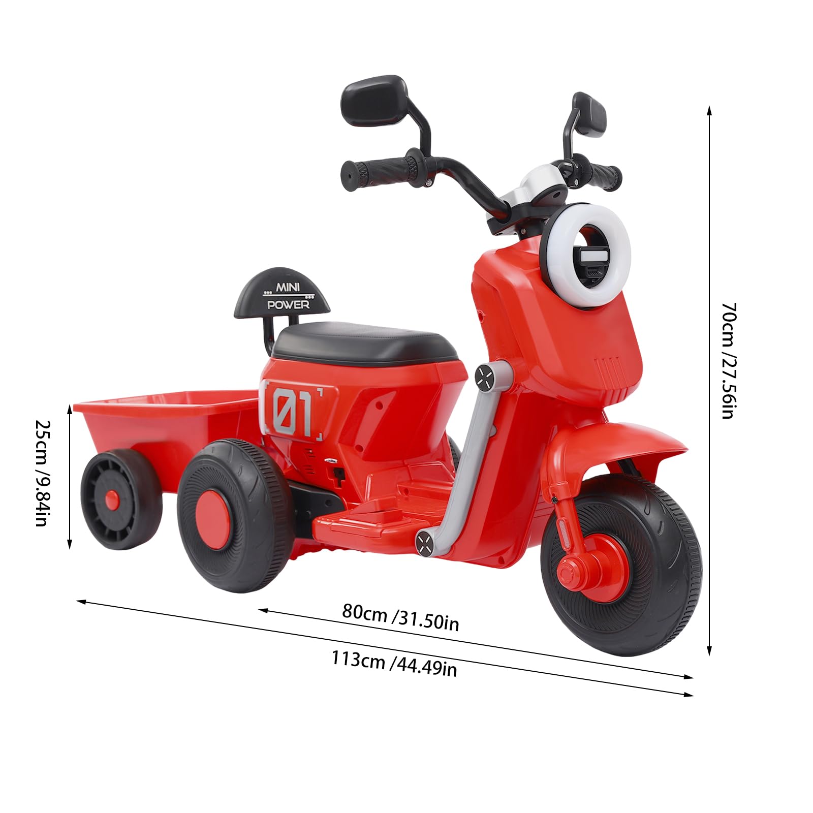 Moto elettrica per bambini 2-6 anni, 50 kg, 3,2-4,8 km/h, triciclo, rosso, PP