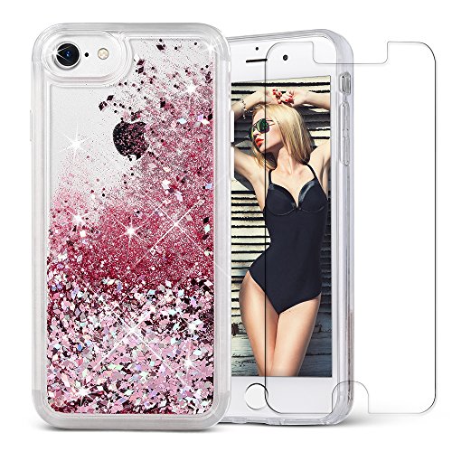 VEGO Case Compatible with iPhone 7 iPhone 8, New Soft Bumper Liquid Glitter Full Protection Case with Diamond Shape Moving Glitters for Apple iPhone 7 (2016) / iPhone 8 (2017) (Rose Gold)