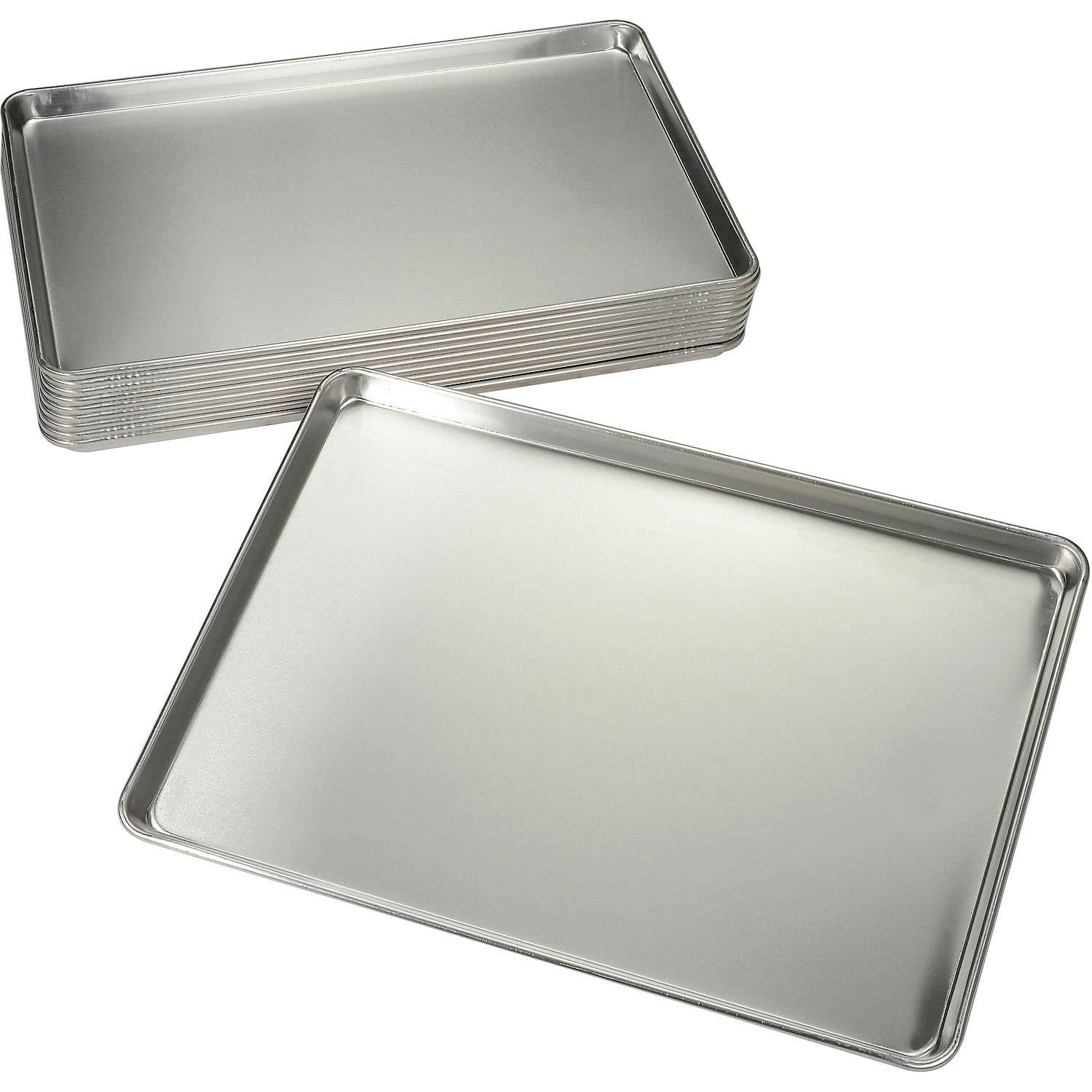 Nexel BP1826 Aluminum Bun Pan 12 Pack, Full Size 18"W x 26"L 18 Gauge Sheet Pans with Wire Reinforced Edge for Commercial Baking, Kitchen and Foodservice