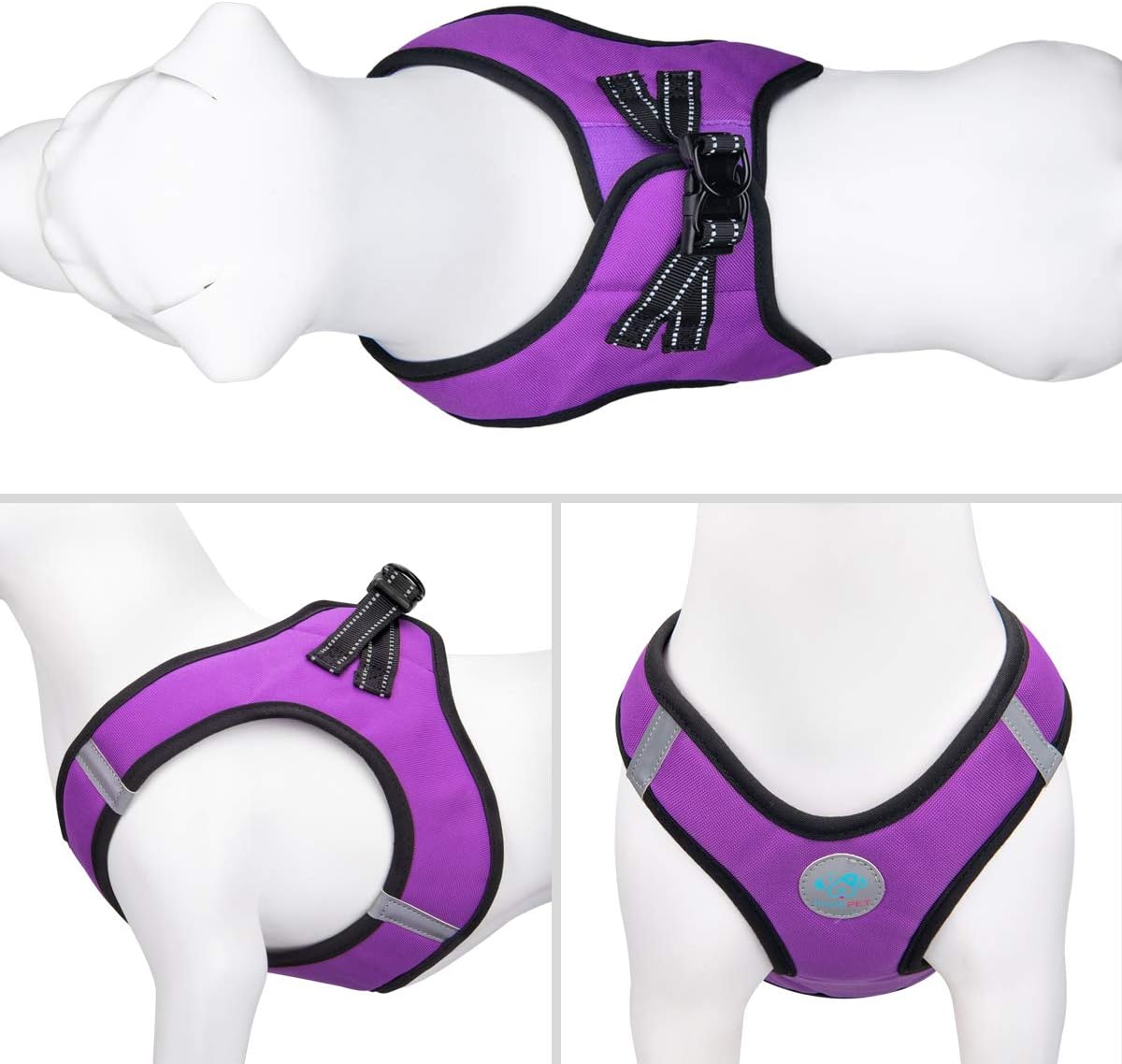 PHOEPET Step-in Dog Harness and Leash Set, Reflective Adjustable Dog Vest Harness, Soft Pet Walking Jacket with 2 Metal Leash Hooks for Dog and Cat (Purple, XS)