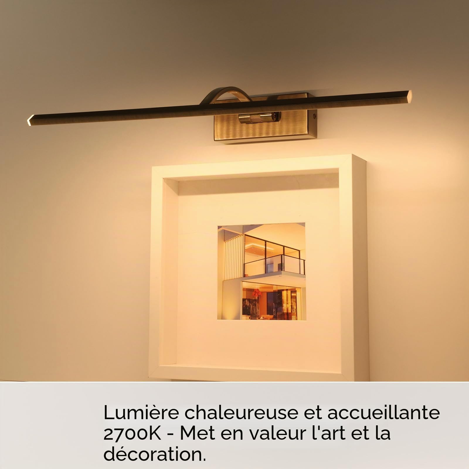 Alpinaluz Applique murale LED pour éclairage de tableaux, miroirs et meubles, 8 W, 455 mm, lumière chaude 2 700 K, angle réglable, acier avec finition bronze vieilli, driver KGP intégré