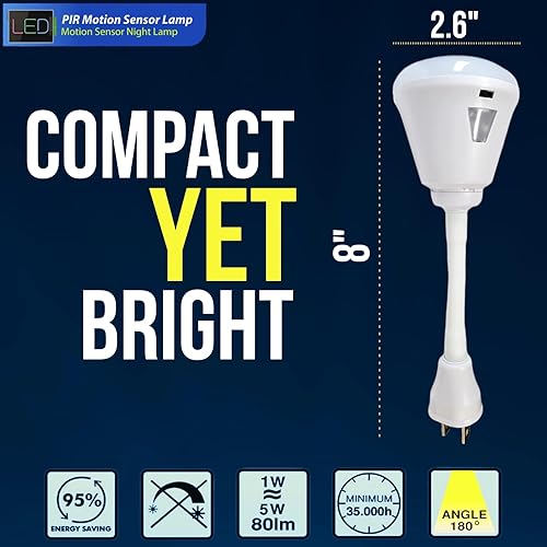 Miniatura 6 de Luz nocturna LED brillante con sensor de movimiento, 6 W, 6500 K, enchufe de pared, toma de corriente alterna, direccional, flexible, del atardecer