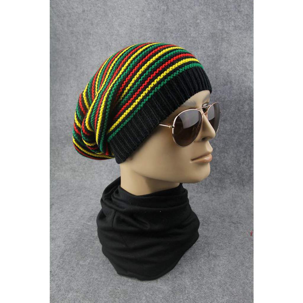 Bonnet Crochet Arc-en-Ciel Rainbow Drapeau Jamaïque - Chapeau Baggy Unisexe Chaud Et Confortable