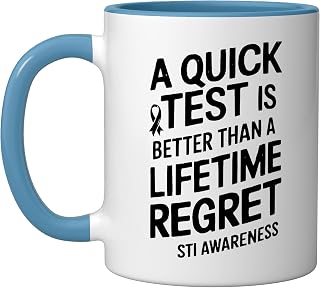 STI Awareness Red Ribbon Sexually Transmitted Infections Ceramic Mug, Blue/White