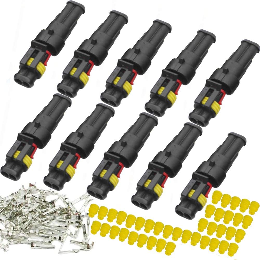2 pin connector kit,car way Waterproof Connector, 10 Kit Auto Electrical Connectors Series Terminals for Car, Truck, Boat(2pin Connector)