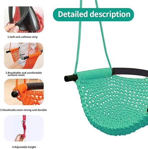 Vista 36 de Columpio tejido a mano para niños pequeños, asiento de columpio para niños con cuerdas ajustables, juego de columpios Little Tikes, para exteriores