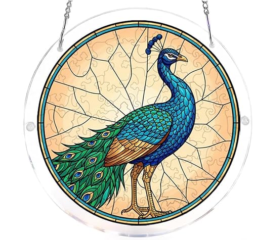 Peacock Acrylic Jigsaw Puzzles Suncatcher, 8.9 Inch Window Hanging Suncatcher Acrylic Puzzle, DIY Home Decor Art Gift