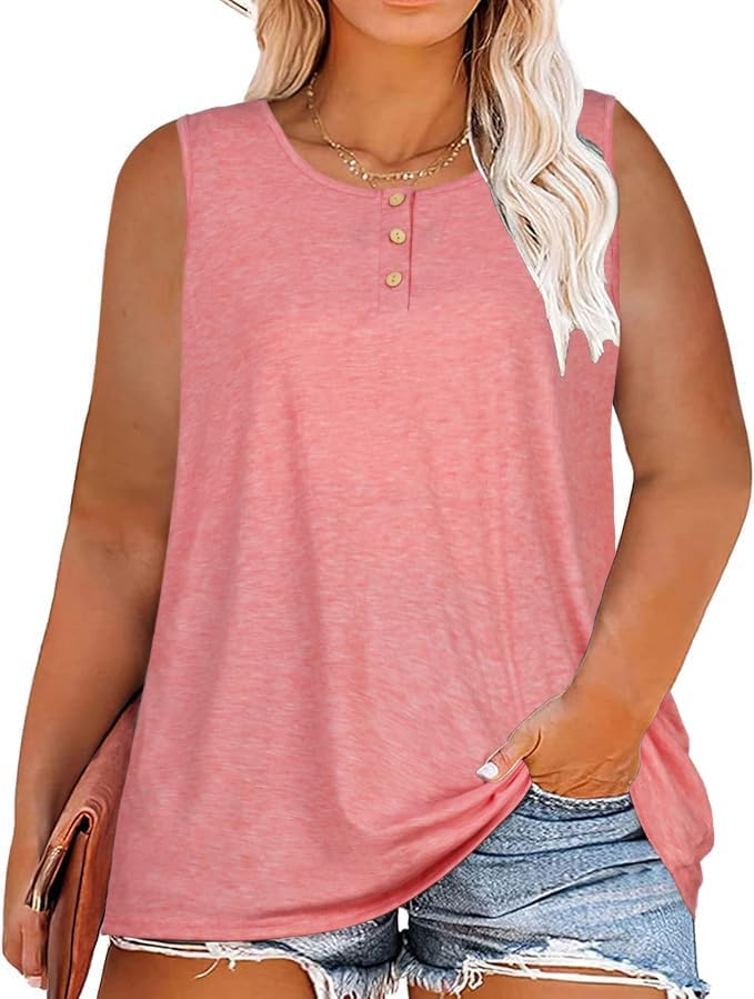Womens Plus Size Tops Summer Sleeveless Loose Fit Button Down Tanks Top Blouse Shirts