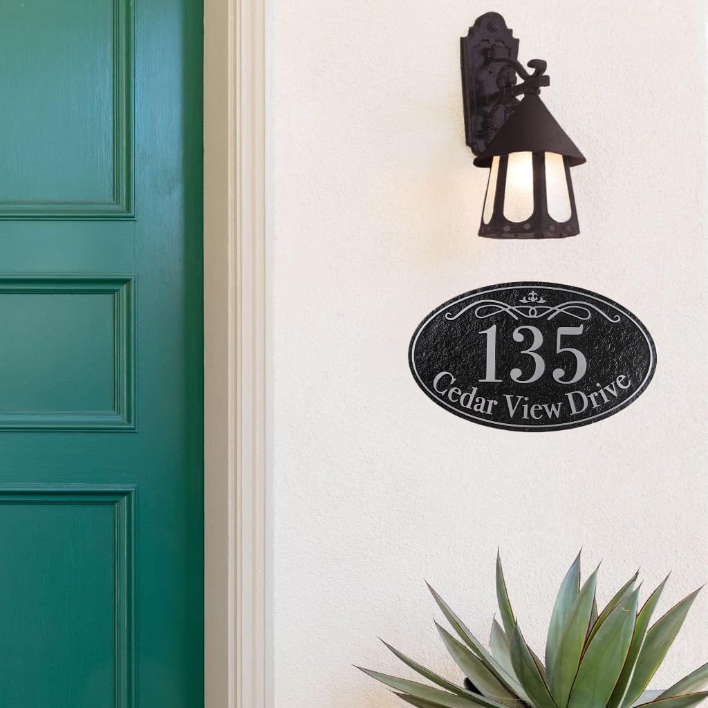 Handcrafted Address Plaque - House Sign Number Wall Plaque Personalized House Sign for House, Apartment, Office, 911 Visibility Signage, Any Font (Silver, STYLE 2)