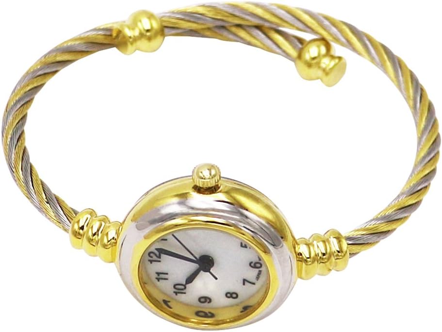Rosemarie Collections Women's Mother of Pearl Coil Rope Twist Cuff Bracelet Watch (Gold/Silver)