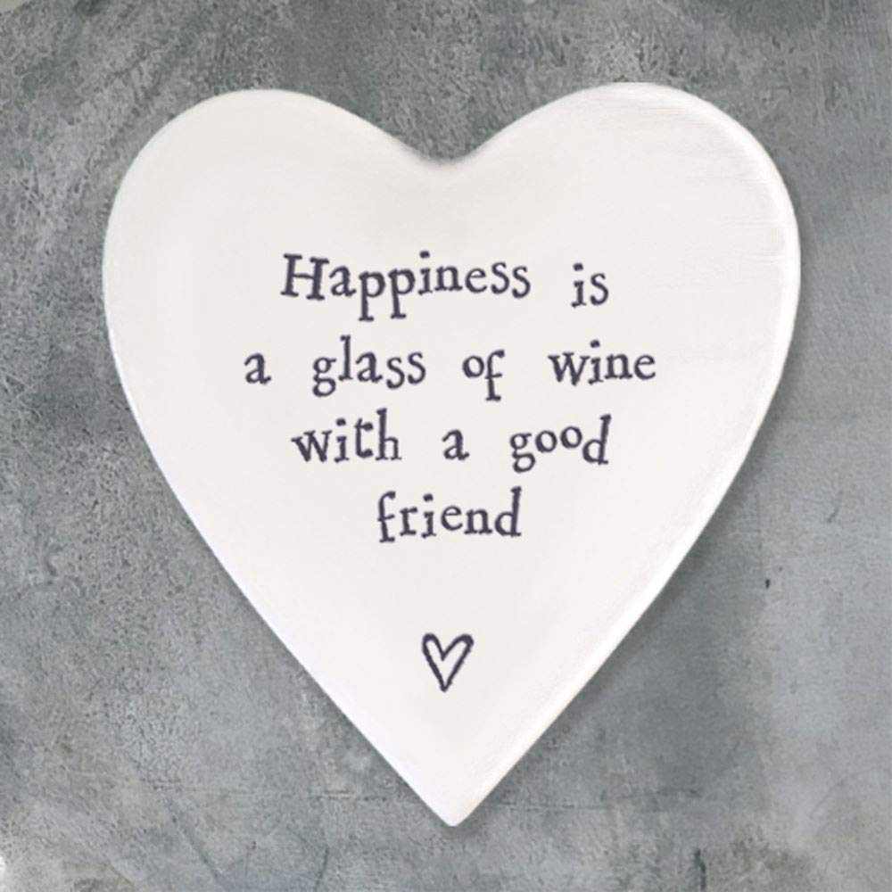 East of India Happiness Is A Glass Of Wine Porcelain Heart Coaster
