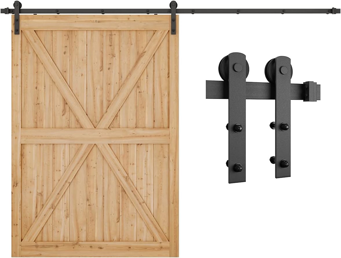 SMARTSTANDARD 10ft Heavy Duty Sturdy Sliding Barn Door Hardware Kit - Smoothly and Quietly - Easy to Install - Includes Step-by-Step Installation Instruction -Fit 60" Wide Door Panel (I Shape Hangers) 10 Feet