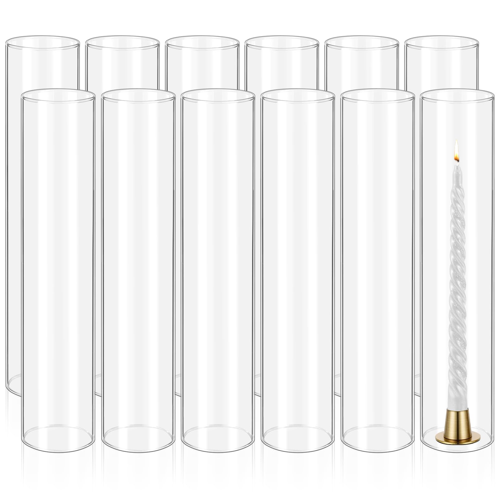 Photo 1 of 12 Pcs Hurricane Candle Holder Sleeve, H:14" D:3" Bottomless Glass Cylinder Candleholder Tall Clear Glass Cylinder Open Both Ends, Chimney Tube Cover, Open Ended Candle Shade