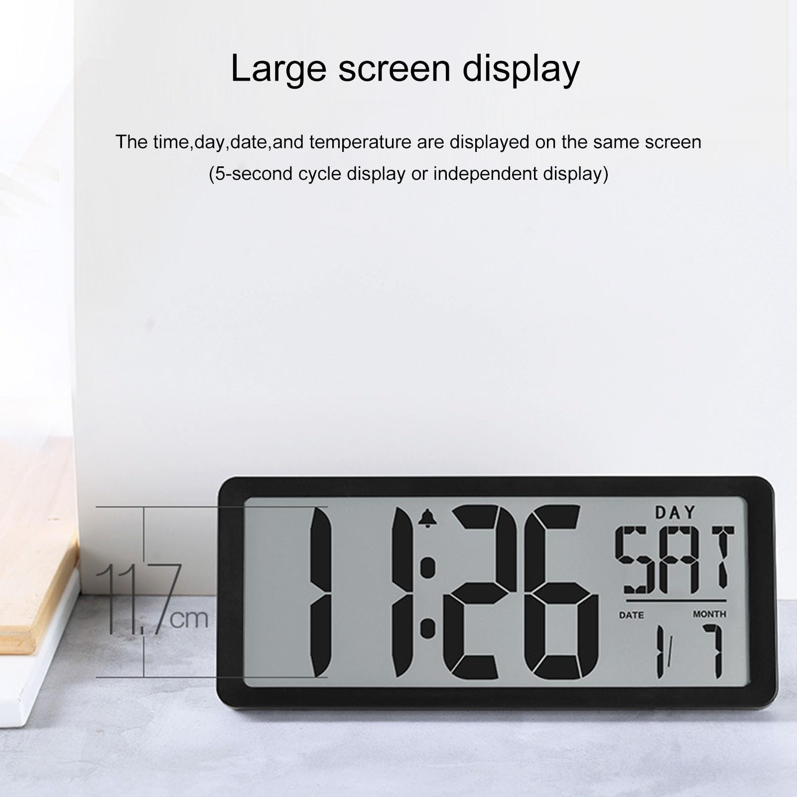 Große digitale LCD Wanduhr mit Temperatur und Datumsanzeige – 35, 6 cm (14 Zoll) leise mit Weckern für Heimbüro, Wanduhr Aufhängen