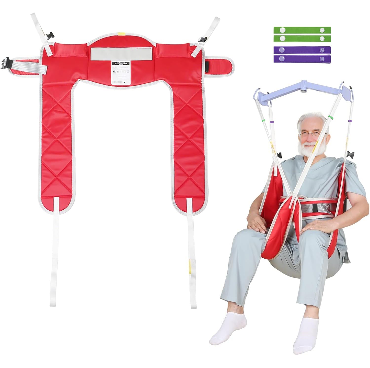 EZ Assistive Patientenlift-Gurt – Hebegurt ohne Kopfstütze für Senioren/Behinderte zum Baden oder Toilettengang, Tragfähigkeit 227 kg (Rot-ohne Kopfstütze, Groß)