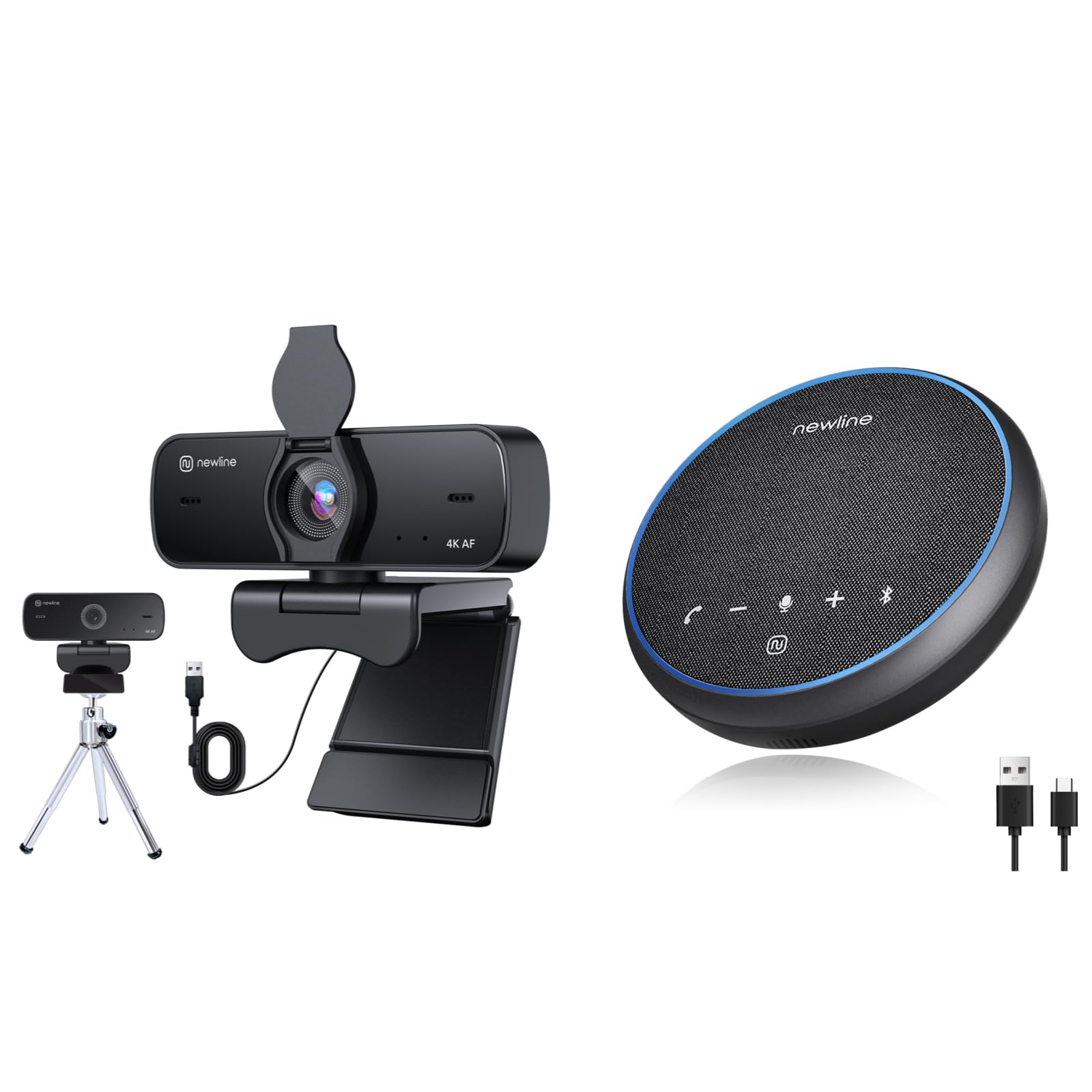 N newline 4K HD PC Webcam-NewEye 60 & Conference Speaker & Bluetooth Microphone,360° Voice Pickup, AI Noise Reduction-Newpie