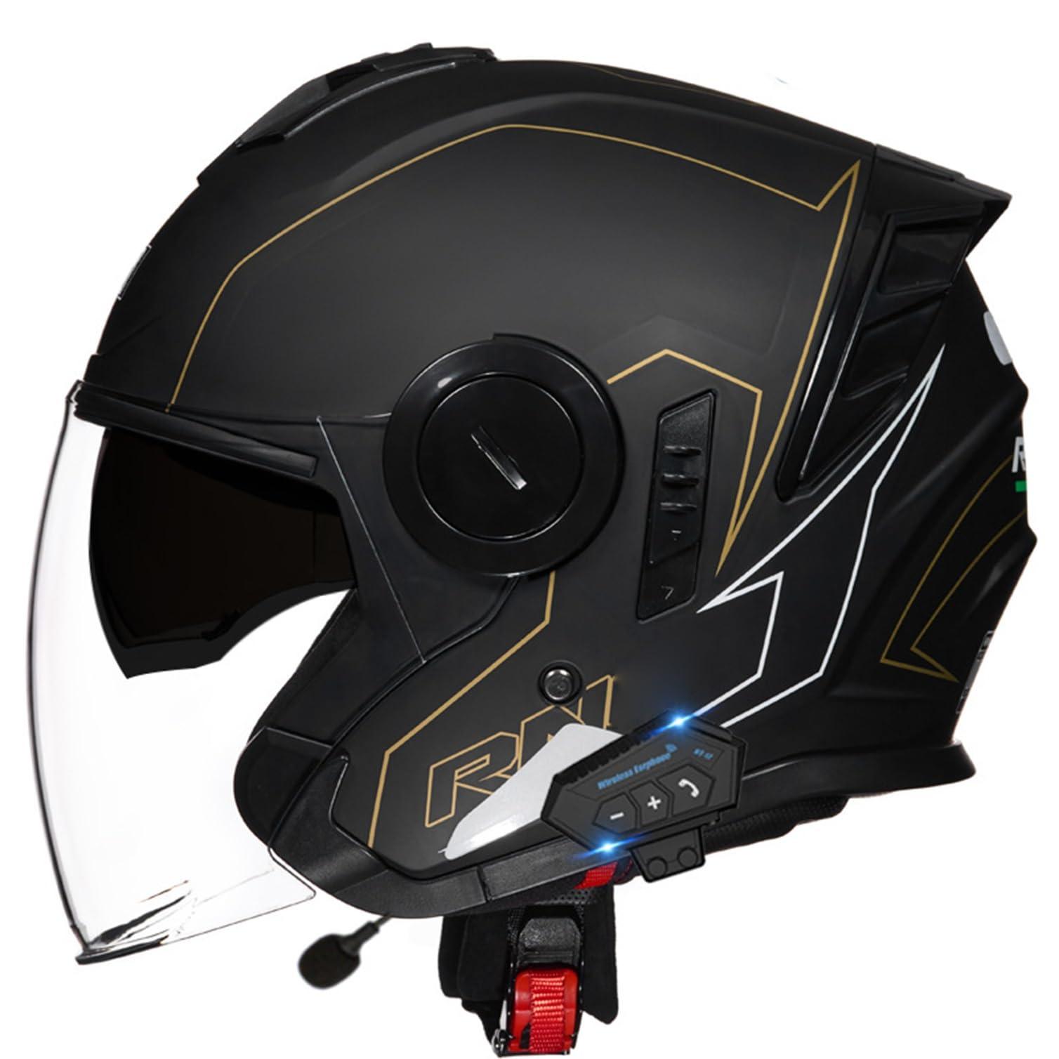 Kask motocyklowy w stylu vintage z Bluetooth Kask otwarty z podwójnym daszkiem przeciwsłonecznym 3/4 Pół twarzy Kask motocyklowy z homologacją DOTECE Scooter Cruiser dla dorosłych mężczyzn i kob