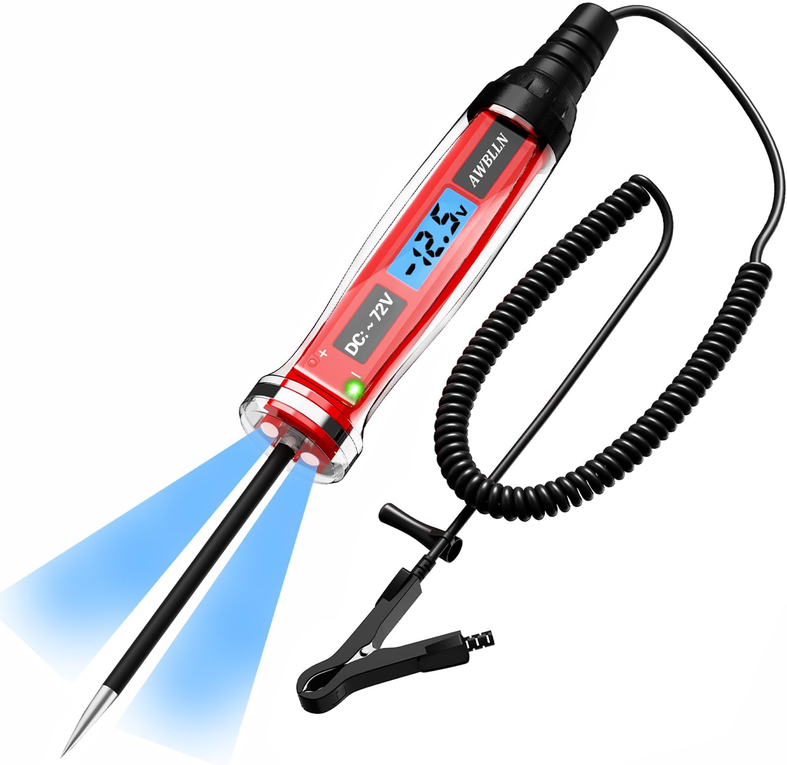 AWBLIN 3-72V DC Automotive Test Light, LCD Digital Light Tester with Voltmeter, Heavy Duty Circuit Tester with Polarity Indicate and Illuminating Lights, Fuse Voltage Tester Auto Electrical Tool