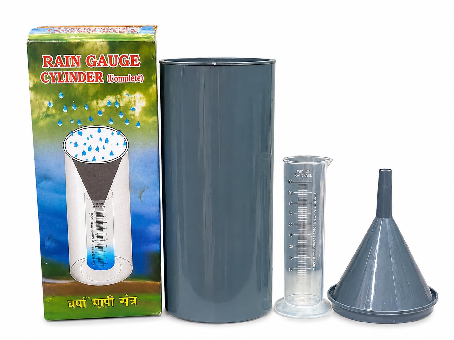 Rain Gauge Set for Rainfall Measurement – Plastic Can with Plastic Measuring Cylinder & Funnel, Manual Rain Gauge for Weather, School Project & Garden Use (Set of 3)-picture-53