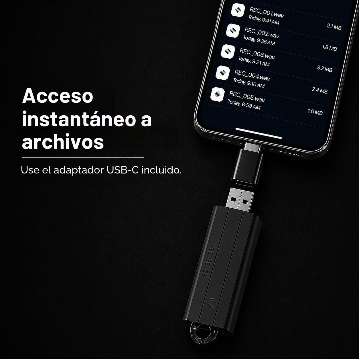 Grabadora de Audio compacta con activación por Voz – 288 Horas de Almacenamiento, 24h de grabación Continua y 25 días en Espera | Sello de Fecha y Hora | Uso Sencillo