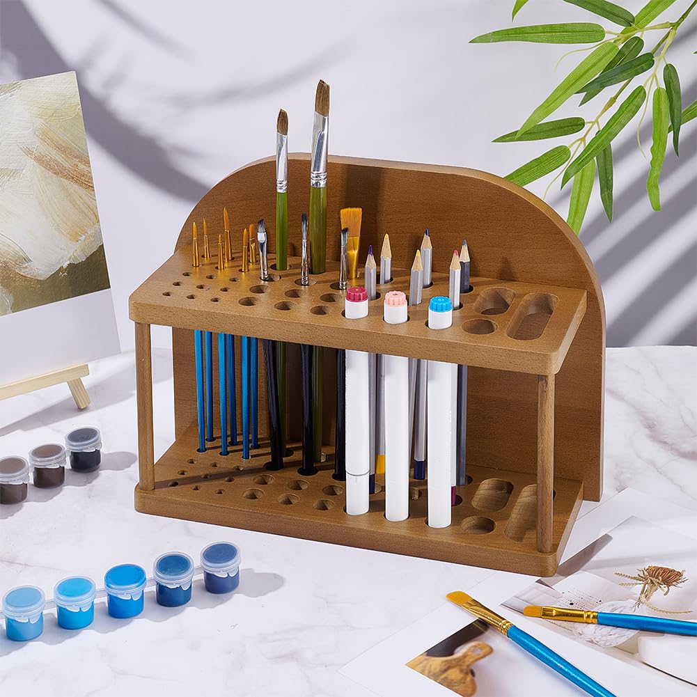 PH PandaHall Porta pennelli con 39 scomparti in legno per pennelli da pittura, organizer per penne, matite, per pittura, forniture artistiche, casa, ufficio, scuola, scrivania, organizzazione