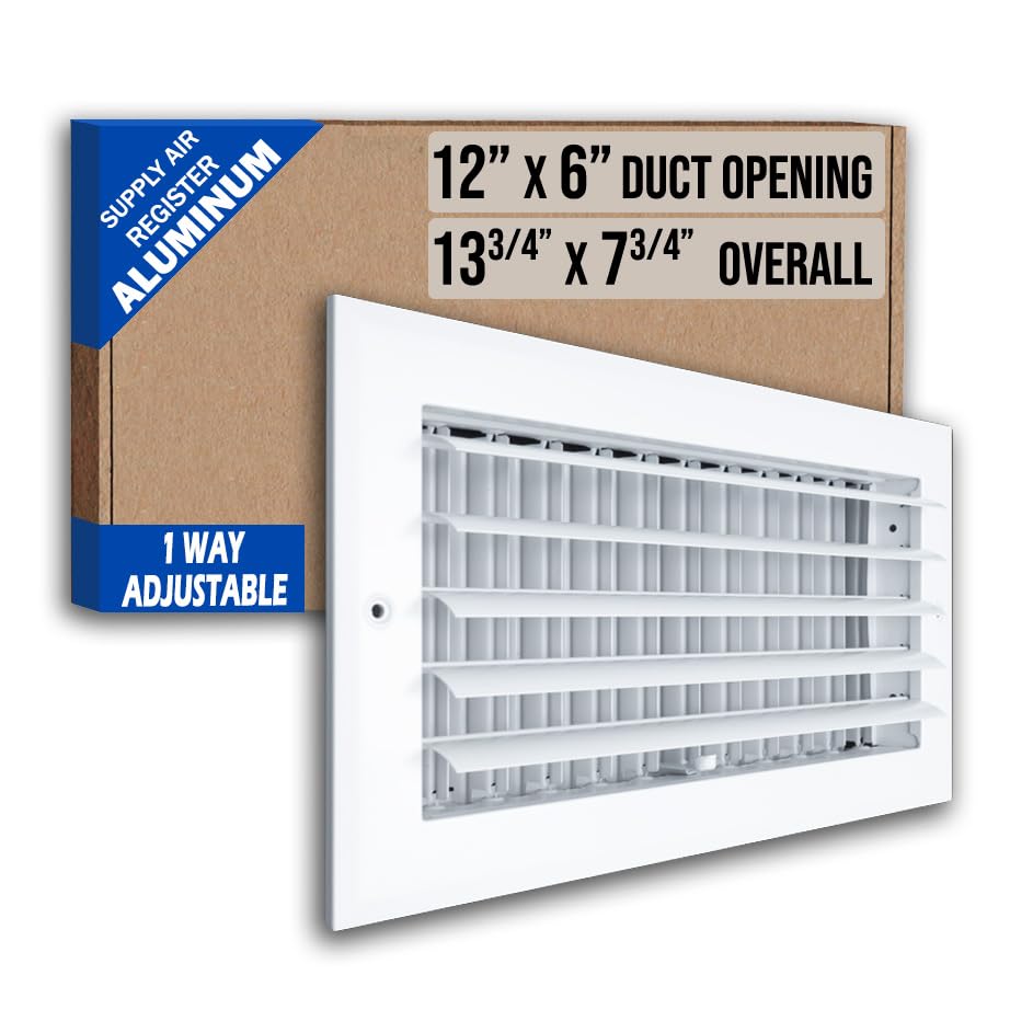 Fits 12x6 Duct Opening Aluminum 1-Way Adjustable Air Supply Grille by Handua | Curved Blade Register Vent Cover for Sidewall & Ceiling | White | Outer Size: 13.75 X 7.75